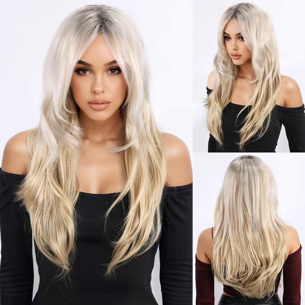 

New fluffy long bangs gradual change color long hair temperament high temperature silk European and American chemical fiber long