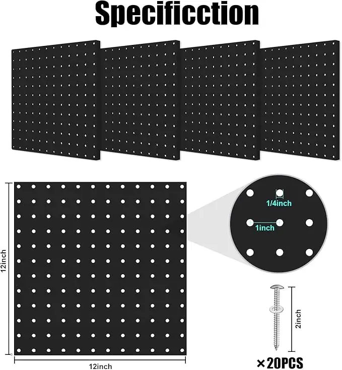 Peg Board, 4 Pack Metal Pegboard Panels Black Pegboards Wall Organizer with Bent Frame Large Heavy Duty Peg Board