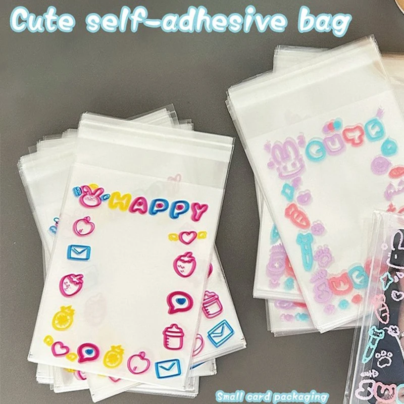 20/50/100Pcs Kawaii Transparent Sleeves Cute Photocard Sleeves Idol Photo Protective Storage Bag Graffiti Self-adhesive Bag