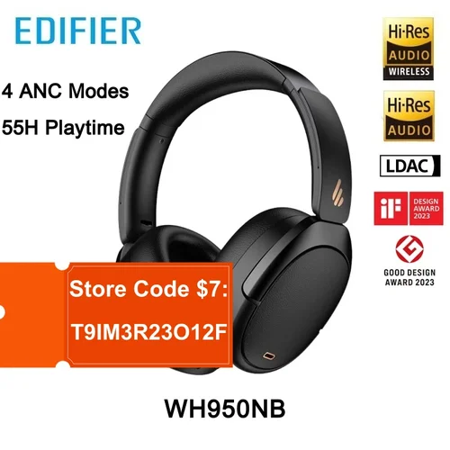 Edifier WH950NB Auriculares inalámbricos con cancelación activa de ruido Alta resolución inalámbrico 55 horas de reproducción 4 micrófonos Auriculares Bluetooth 5,3