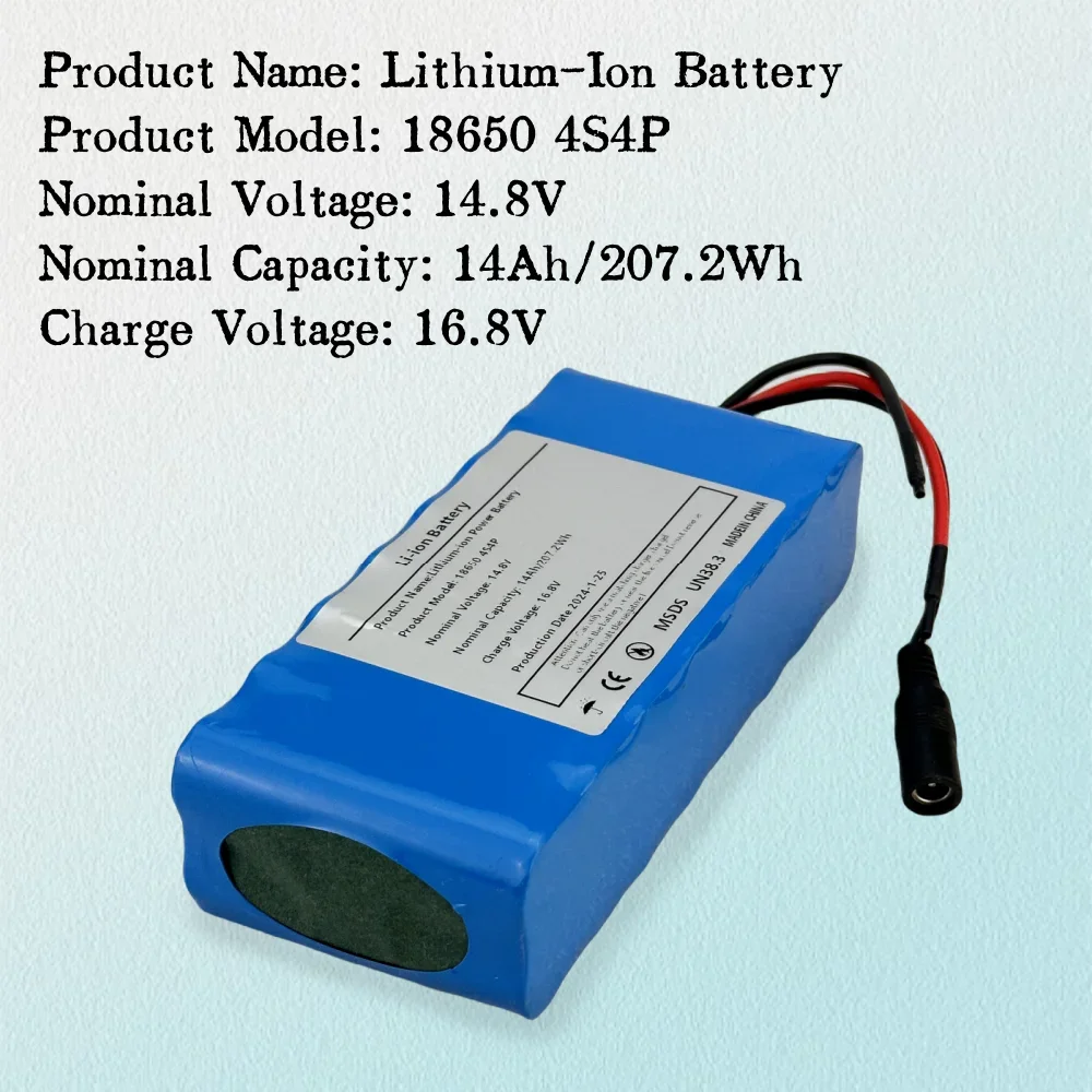 18650 4S4P Li-ion Power Battery 14.8V 14Ah Rechargeable Battery With BMS For LED Night Fishing Light Heater Miner's Light Amplif