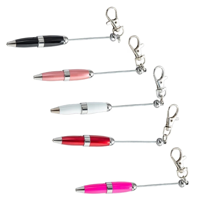 

DXAB 5pcs Writing Pen Beadable Ballpoint Pen with Keychain Beaded Pen for Student