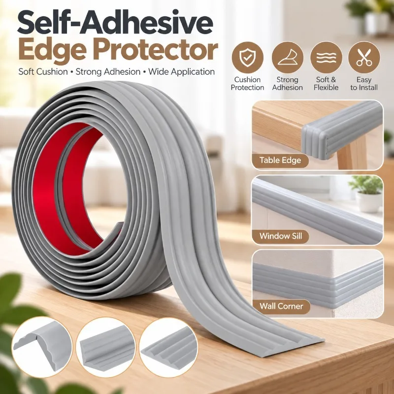 1PC 3Meters Self Adhesive PVC Corner Protector Strip Flexible Cushioning Trim for Tables Desks Window Sills Walls and Furniture