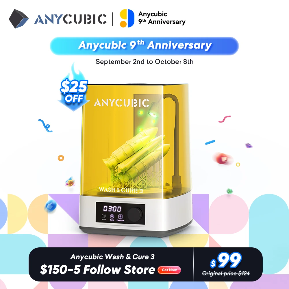 ANYCUBIC Wash & Cure 3 For Mars Photon Mono 2 LCD SLA DLP 3D Printer Models UV Rotary Curing Resin Cleaning Machine 2 in 1