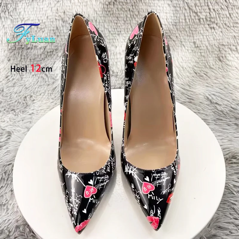 Graffiti Print Pointed Toe High Heel Shoes Plus Size 45. Czółenka na cienkim obcasie Shallow Mouth Shoes dla kobiet Eleganckie damskie obcasy