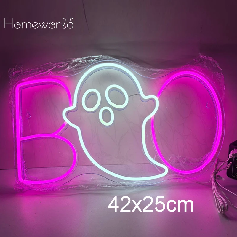 Halloween Ghost Neon Sign Custom LED BOO Neon Lights with Dimmer USB Powered Decor Game Room Wall Bar Party Gifts Bedroom
