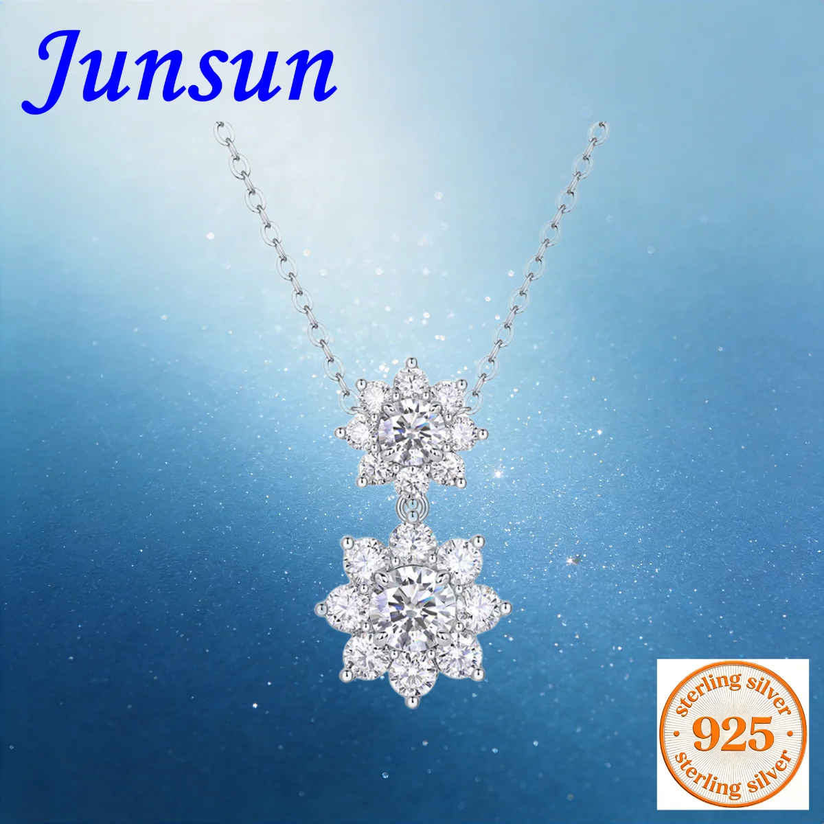 Junsun Fashionable Temperament Collarbone Hain Light Luxury High Version S925 Silver Layered Moissanite Necklace
