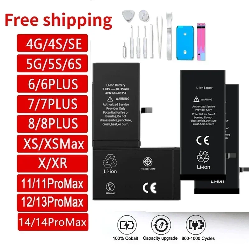 Genuine Battery for IPhone 5 5S 6 6S 7plus 8 X XR SE SE2 11 12 13 14 PRO MAX High Capacity Replacement Bateria