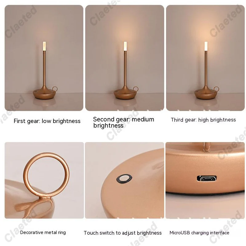 Imagem -03 - Campista Recarregável Table Lamp Toque Led Candlelight Impermeável Luz Quente Jantar Atmosfera Campista Table Lamp