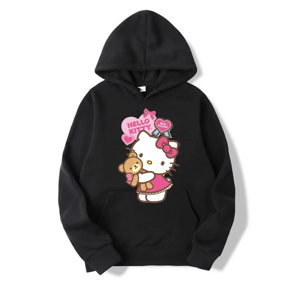 2024 New Fashion Women Hoodie Hello Kitty Hoodies Spring Autumn Pink Hoodie Sweatshirt Clothes Tops Clothing Oversized Pullover