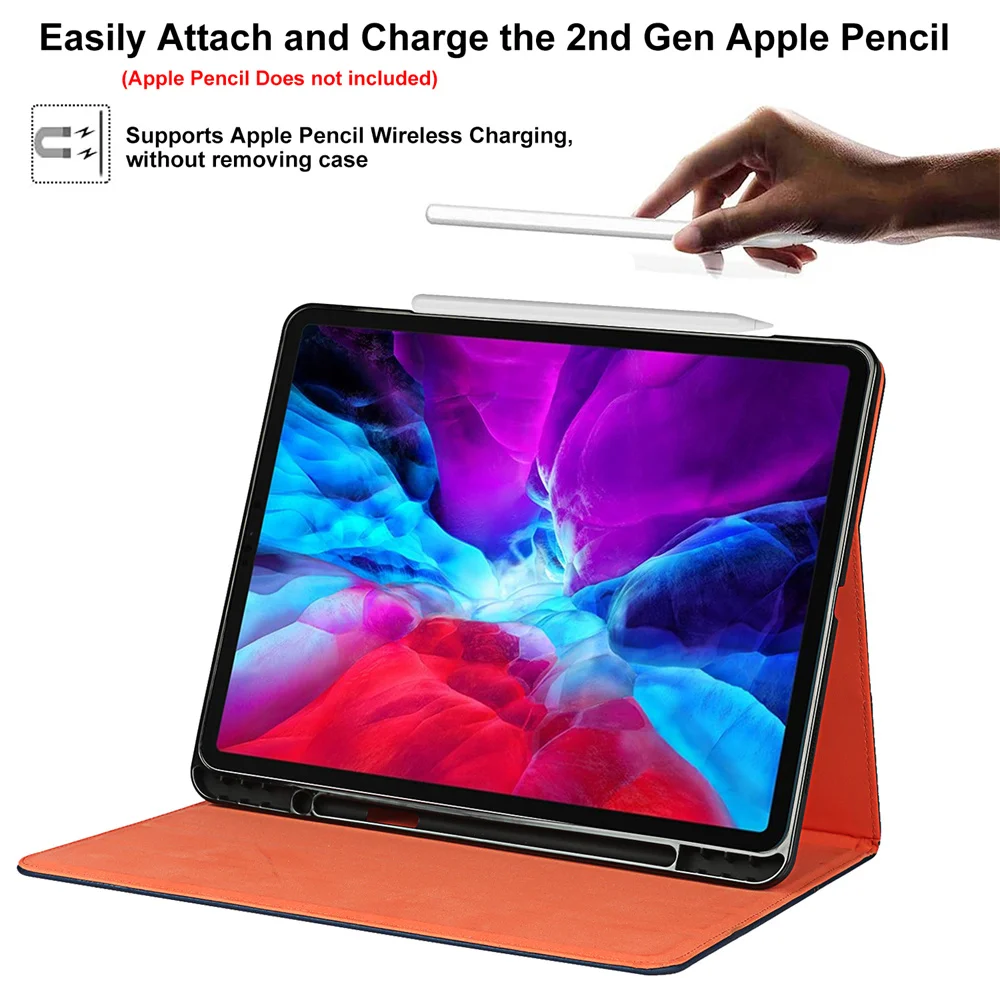 Imagem -06 - Capa Flip de Couro Genuíno para Ipad Pro 12.9 Smart Auto Wake Sono Case Inteligente Carteira 2023