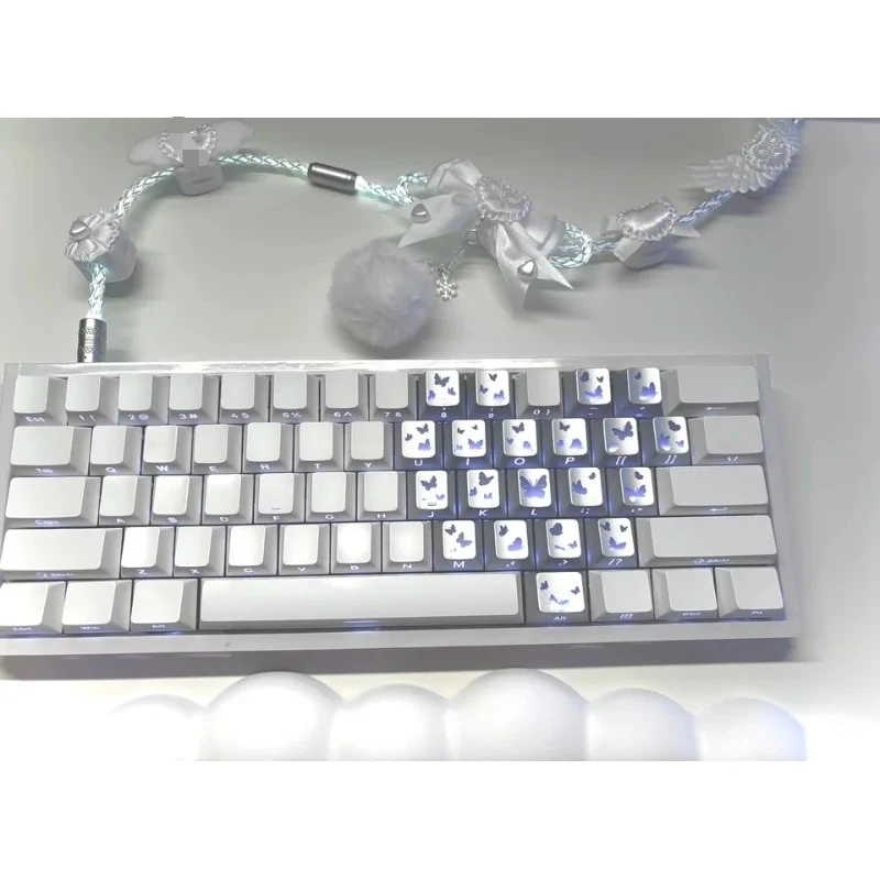 White Bow Aviation Cable Custom for Mechanical Keyboard Accessories White Light Single‑crystal Copper Aviator Cable Decoration