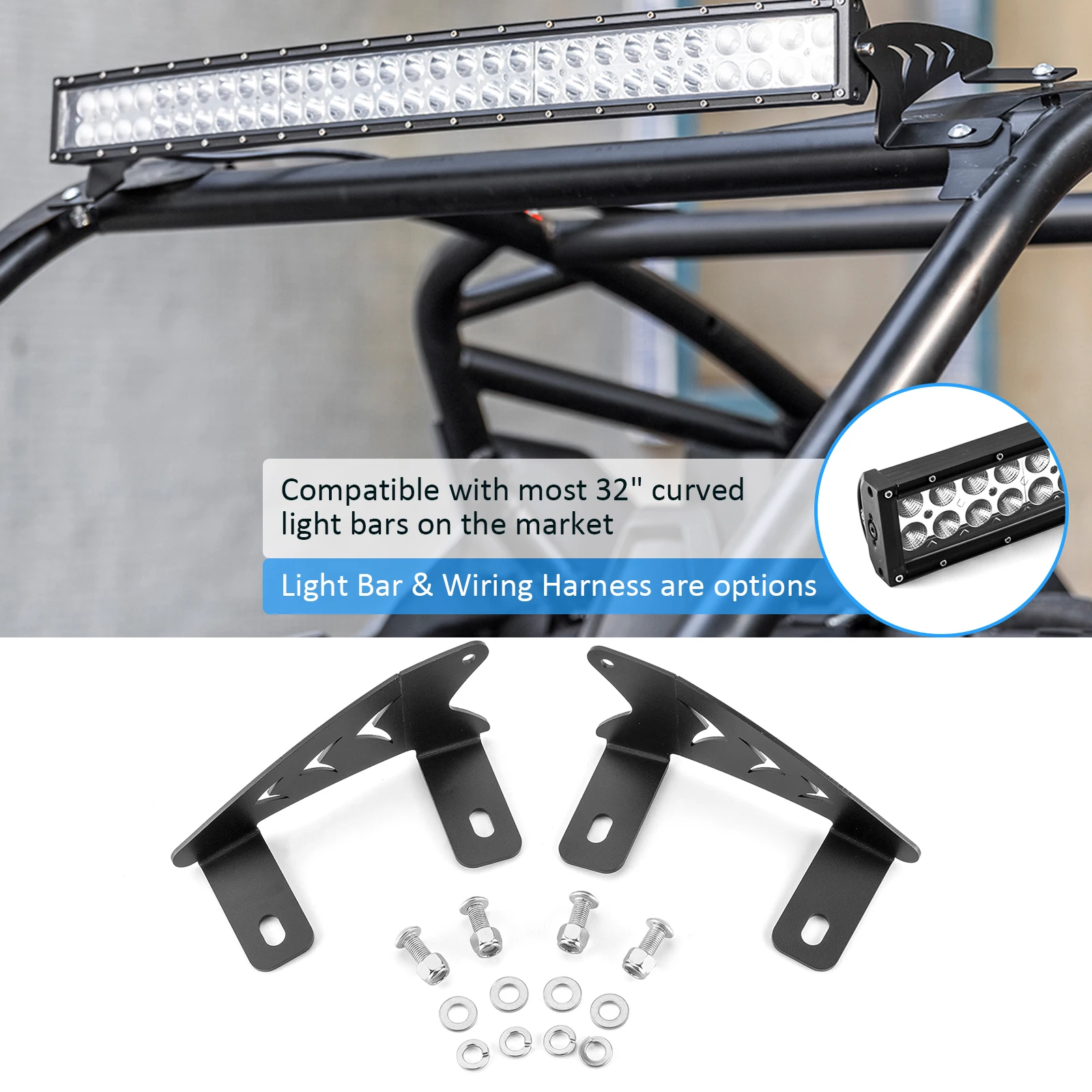 

UTV Upper Windshield Mounting Brackets 32" curved Roof LED Light Bar Mount Bracket for 2022+ Polaris RZR Pro/Pro R 4 Accessories