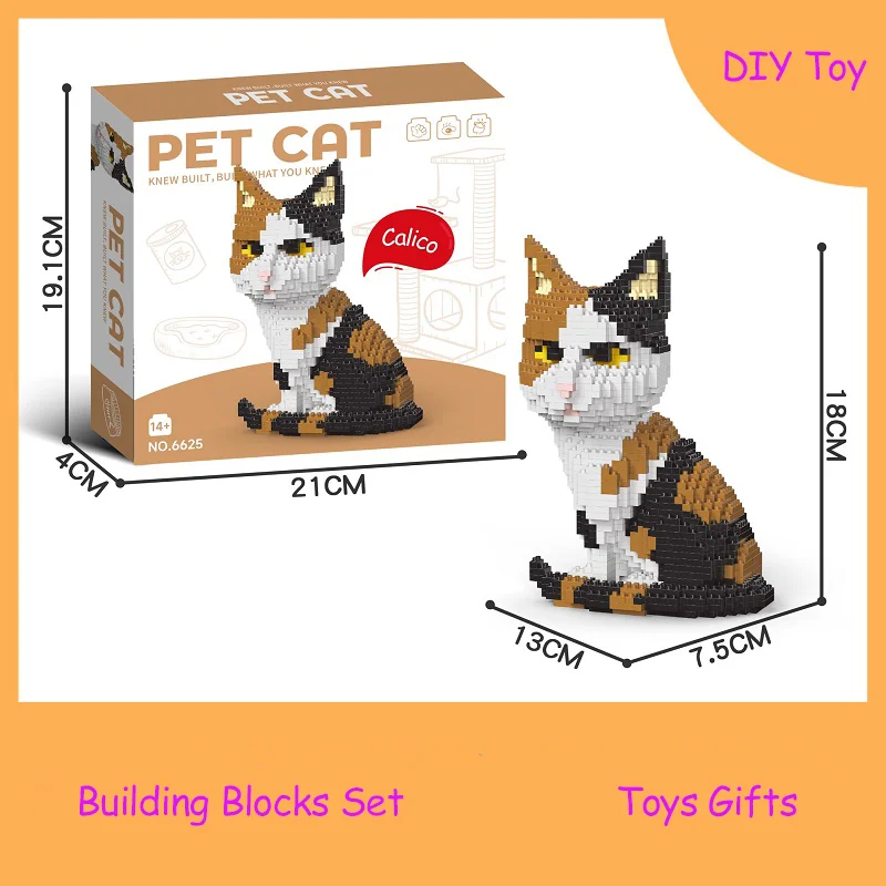 

Tortoiseshell cat Building Blocks Toy Set Creative Assembly Model calico cat Constructor Bricks Birthday Gifts