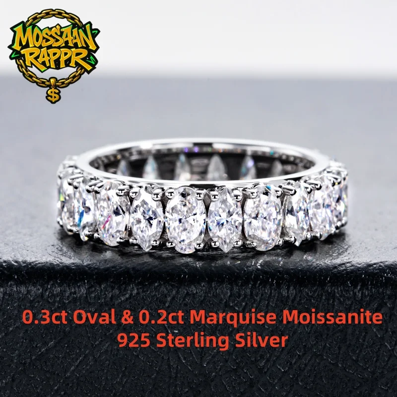 

MossanRappr, овальное и 0,2 карата с муассанитом маркизы Iced Out, обручальное кольцо из стерлингового серебра 925 пробы, ювелирное кольцо на палец для женщин