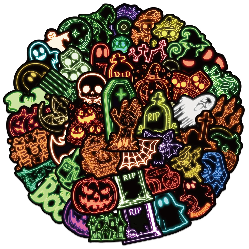 

10/30/50/100pcs Cartoon Neon Gothic Halloween Stickers Horror Skull Ghost Graffiti Sticker Helmet Phone Suitacse Laptop Decals