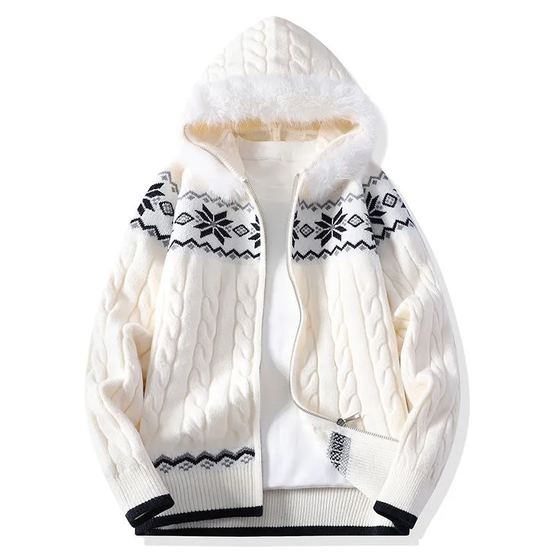 الخريف الشتاء سترة مشغولة من الصوف للرجال فضفاض الصوف Sweatercoat مقنعين عادية سميكة الدافئة سستة الحياكة سترة أبلى رجل