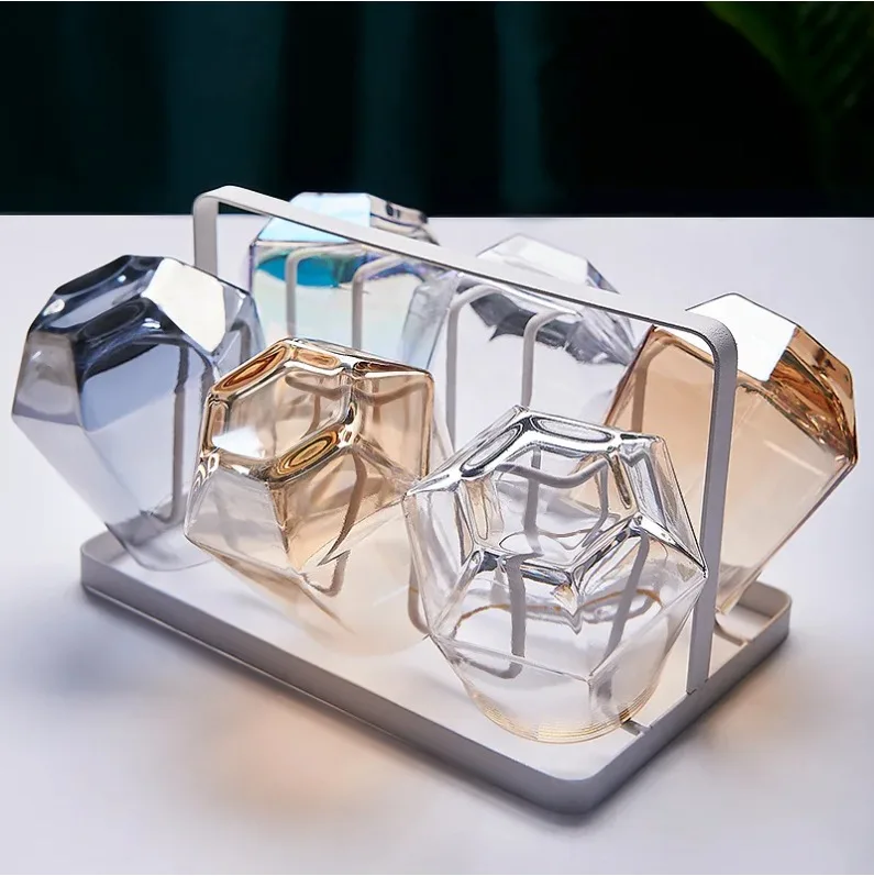 

2pcs/1pcs Hexagonal Glass Gift for Friend 320ml Colorful Transparent Drinkware Whiskey Wine Cups Household Juice Cup Water Cups
