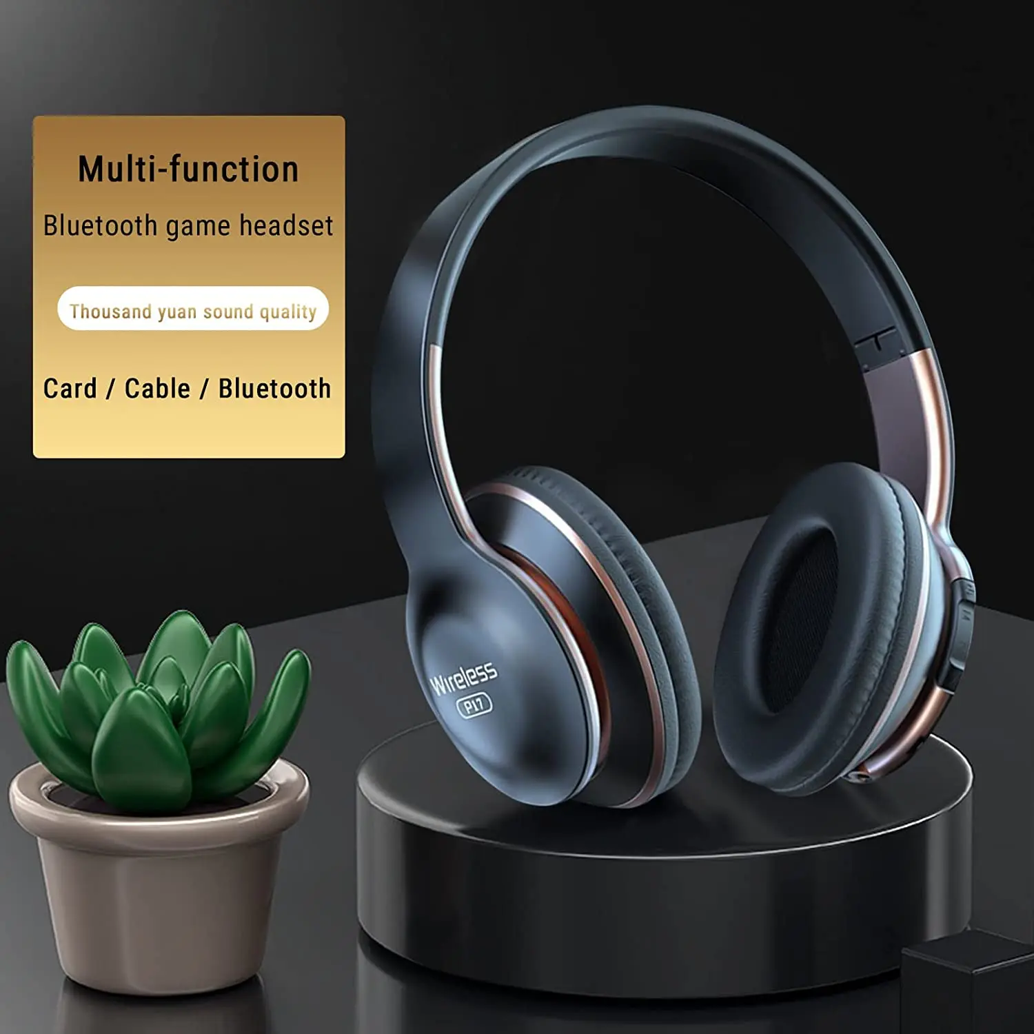 P17 Bluetooth 5.0 Headphones Subwoofer Head-Mounted Wireless Folding Earphones Noise Cancelling Bass Headset with Mic For Game