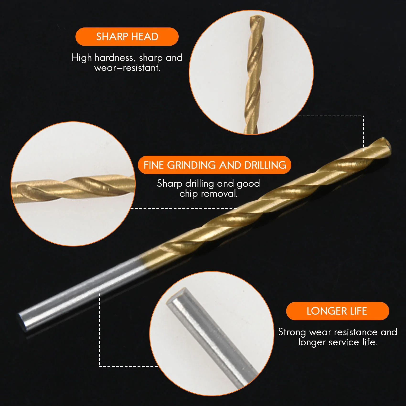 

A51M-50 Pcs Titanium Coated High Speed Steel Drill Bit Set Tool 1/1.5/2/2.5/3Mm