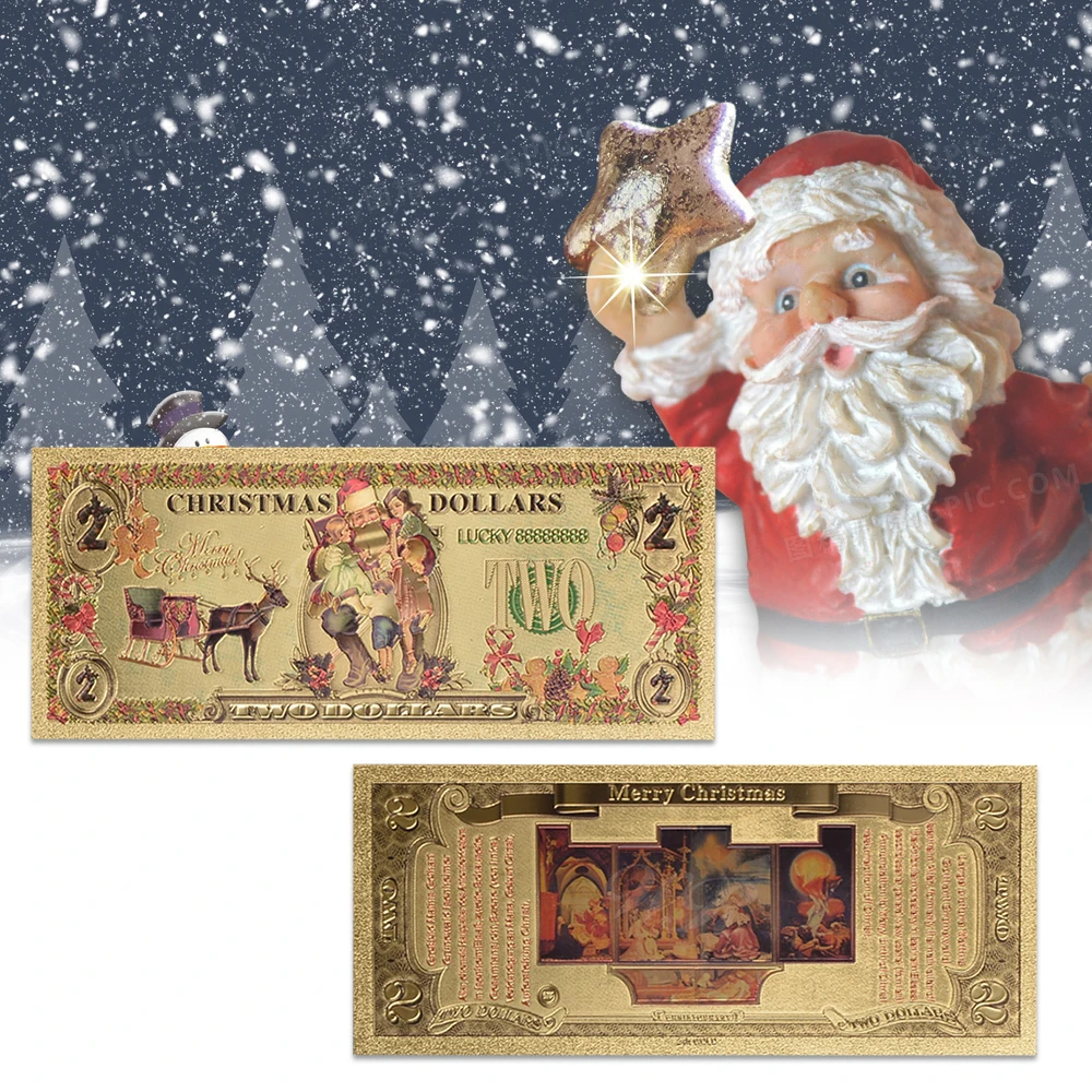 

10pcs Santa Claus 2 USD Banknotes in Envelope Christmas Souvenir US Dollar Prop Banknotes Collectible Gift for Party Family Kids