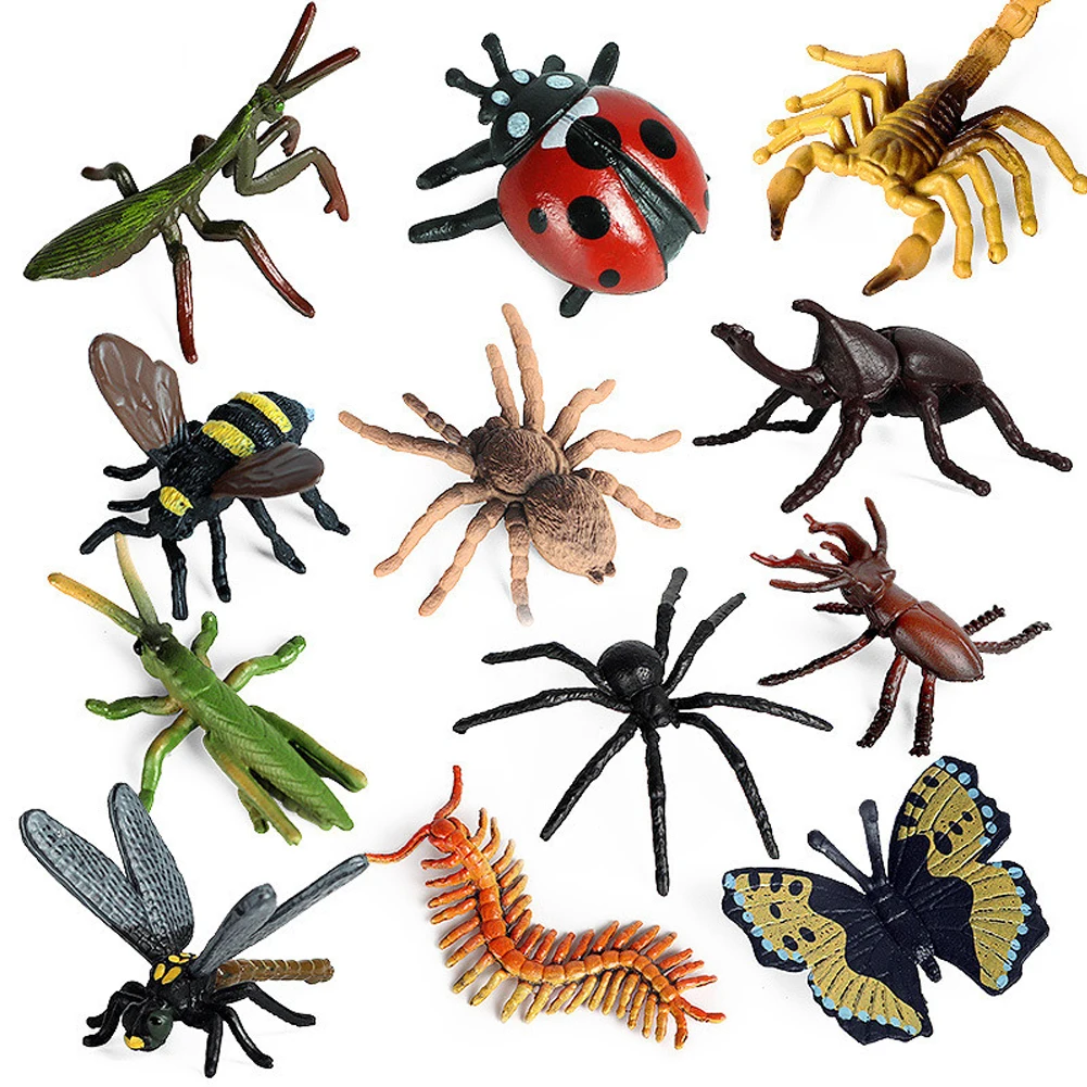 6pcs Simulation Insect PVC Ladybug Bee Spider Models Action Figures Collection Cognition Educational Mini Toys for Children Gift