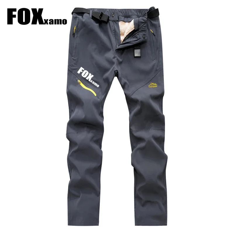 Foxxamo Men Winter Outdoor Hiking Trekking Camping Climb Cycling Pants Male Warm Fleece Trousers Sports Thick Waterproof Pants