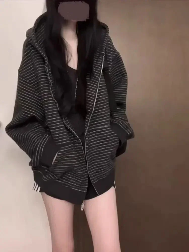

Ropa Mujer, полосатые толстовки, пальто, женская одежда, уличная одежда, толстовки с капюшоном, повседневная модная куртка с капюшоном на молнии, топы Y2k