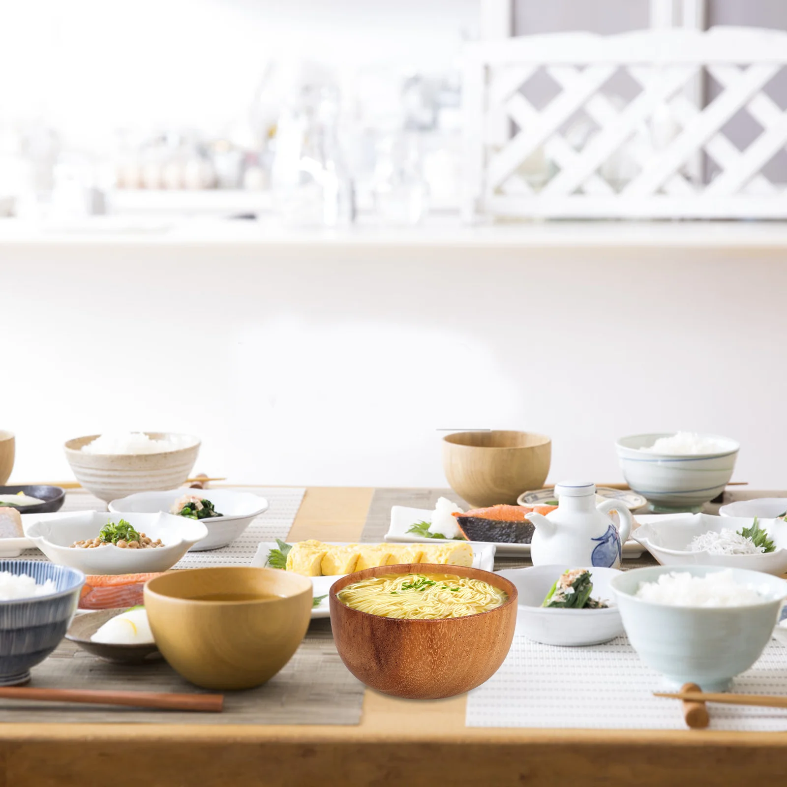 

Wood Food Bowl Large Capacity Multi-Purpose Kitchen Salad Dessert Wooden Serving Bowl Soup Noodle Rice Bowls Noodle Bowls