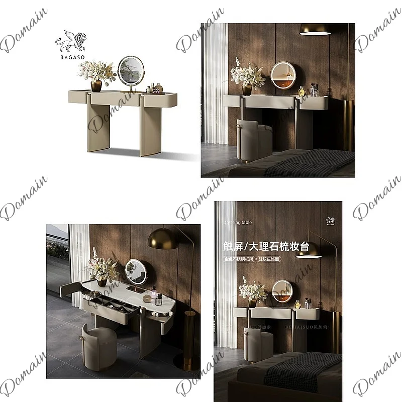 Luxury Italian Marble Modern Vanity Table Solid Wood Dressing Table for Bedroom High-End Custom