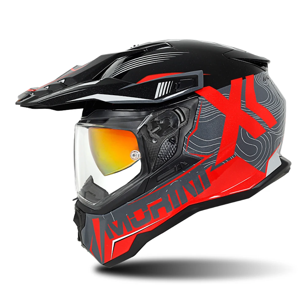 Grey Red X Wear-Resistant Motocross Accessories Anti-Fall Head Protection Full Face Biker Kask Breathable Motorcycle Brim Helmet