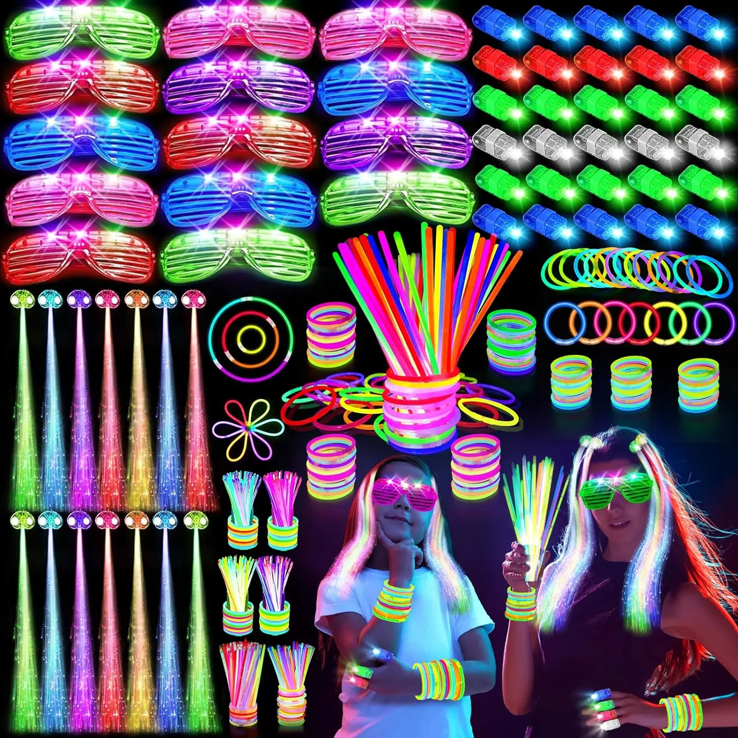 158PCS LED Glasses Light Up Finger Lights Glow Sticks Bracelets Glow Party New Year Wedding Concert Neon Party Favors Supplies