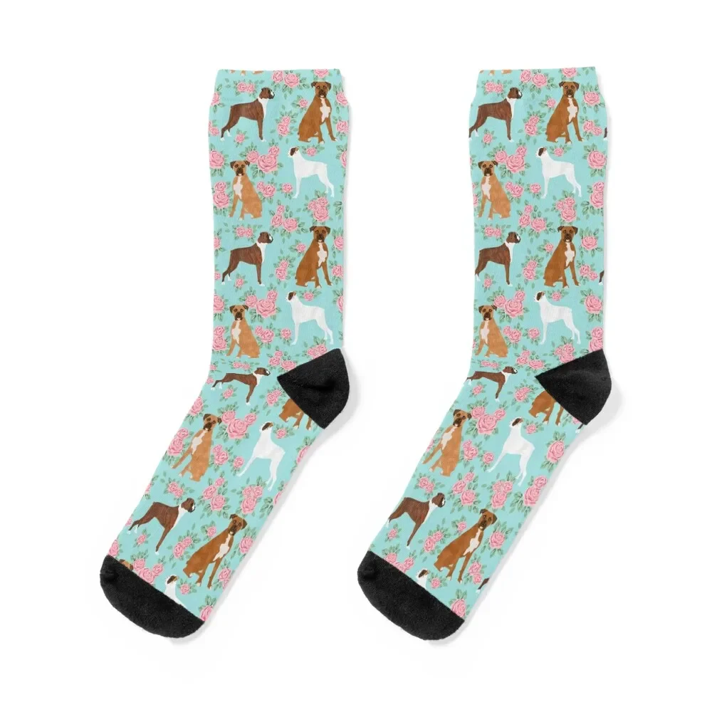 Boxer florals floral pattern dog portrait pet friendly dog breeds boxers by PetFriendly Socks Lots snow Man Socks Women's