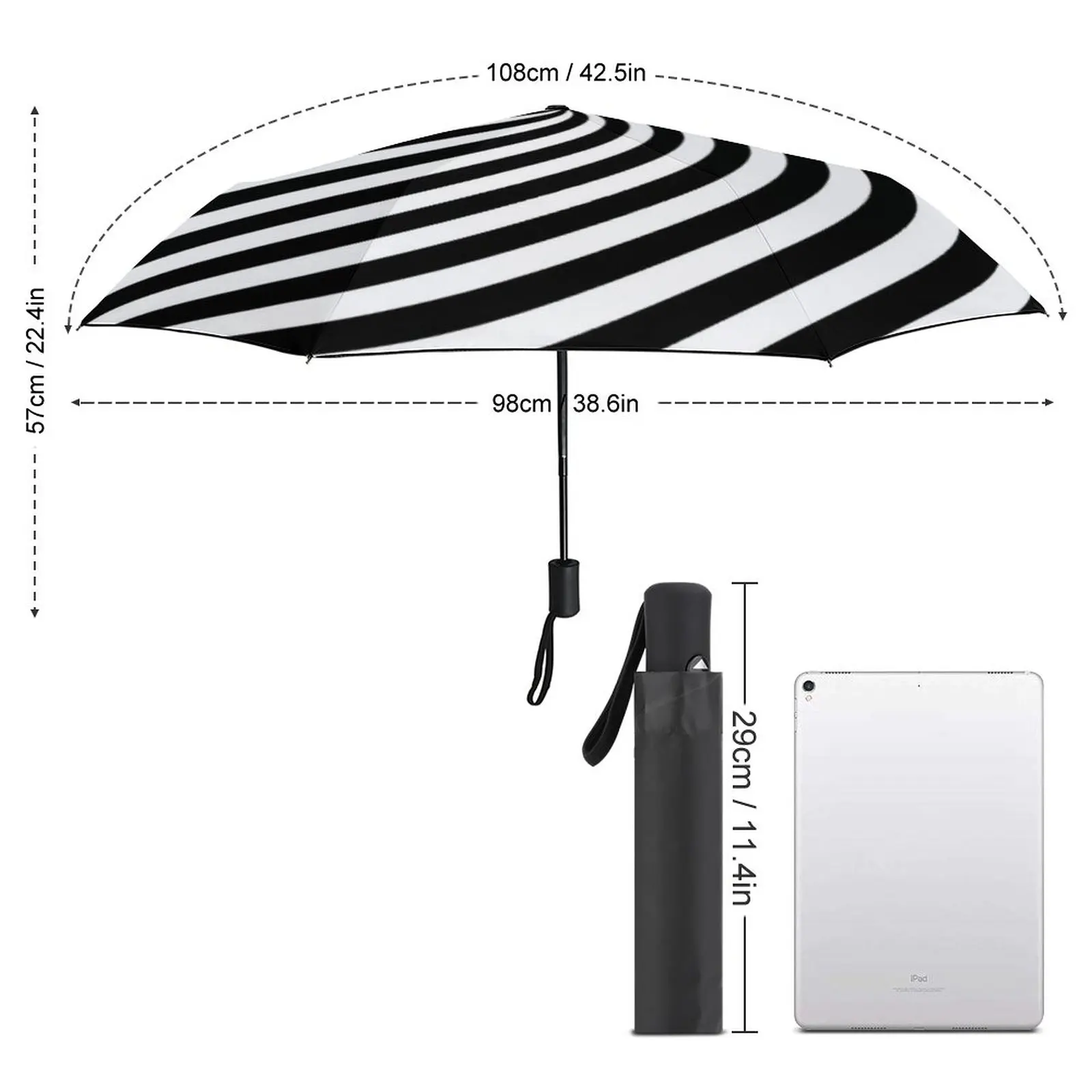 Black White Line 3 Fold Automatic Umbrella Pop Art Spiral Carbon Fiber Frame Umbrella Ligthweight Windproof Umbrellas for Male