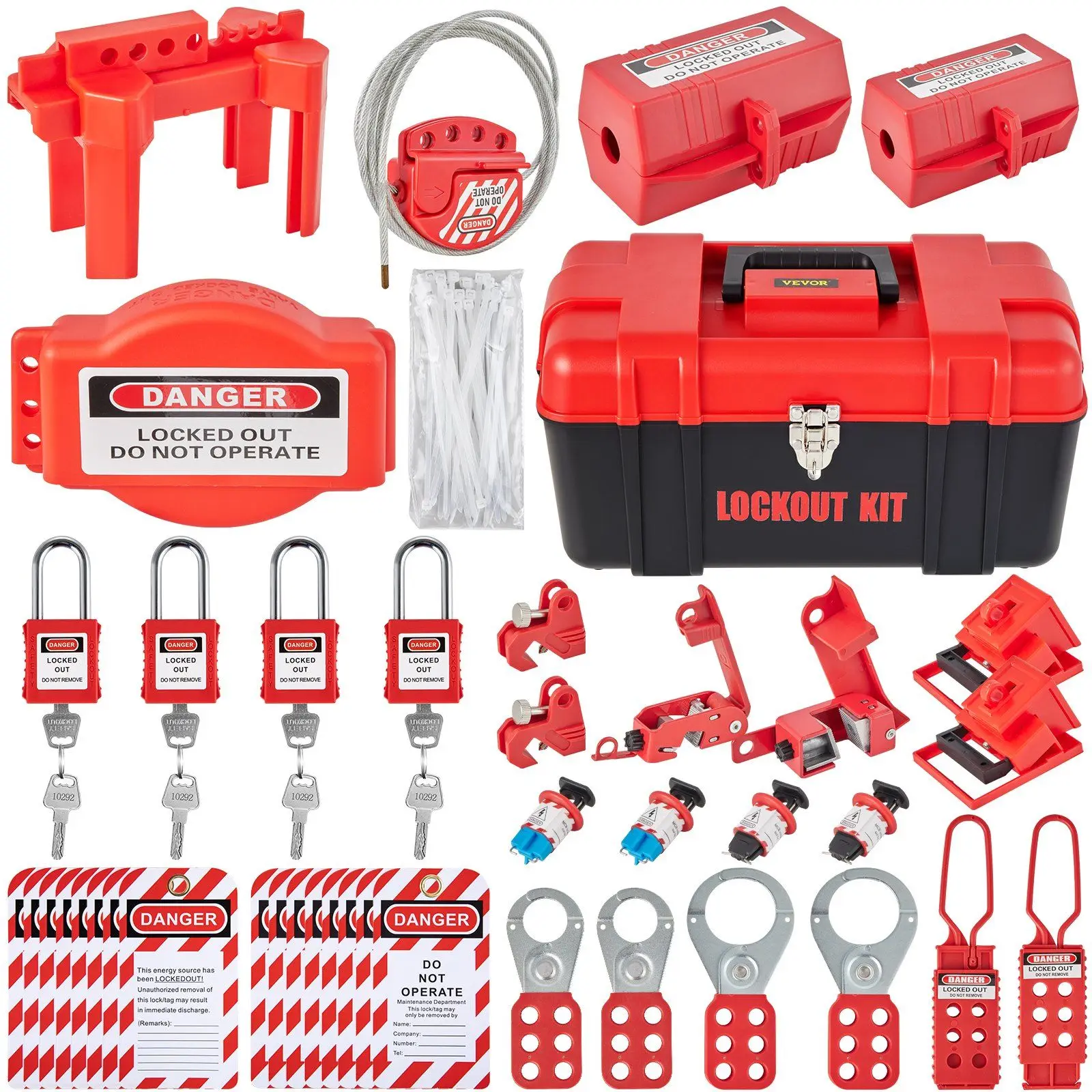 42 PCS Lockout Tagout Kits Electrical Safety Loto Kit Includes Padlocks 5 Kinds of Lockouts Hasps Tags & Ties Box Lockout