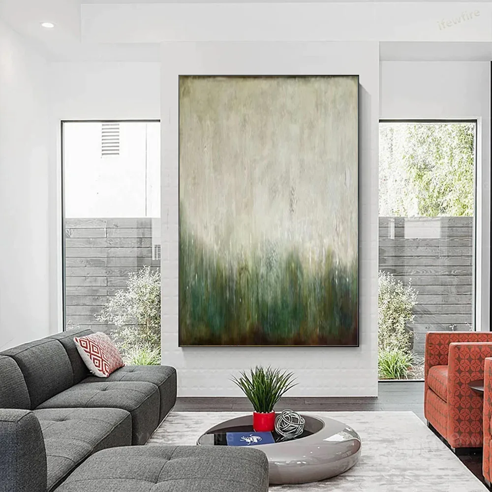 

Hand Painted Abstract Oil Painting Modern Gold Green Vertical Canvas Wall Art For Home Decor Porch Mural And Living Room Decor