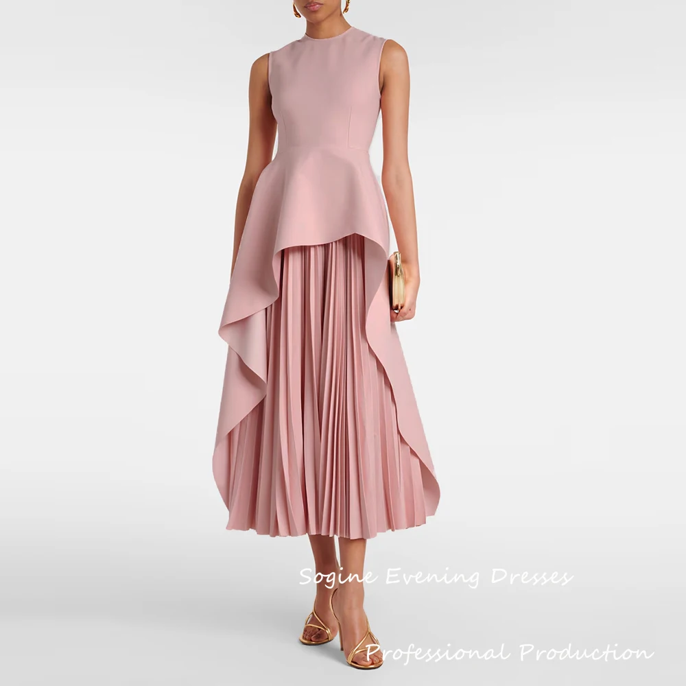 

Summer Party Dress O-Neck Crepe Prom Dresses Pleated A-Line فستان سهره Sleeveless Long Платье На Выпускной Formal Evening Gowns