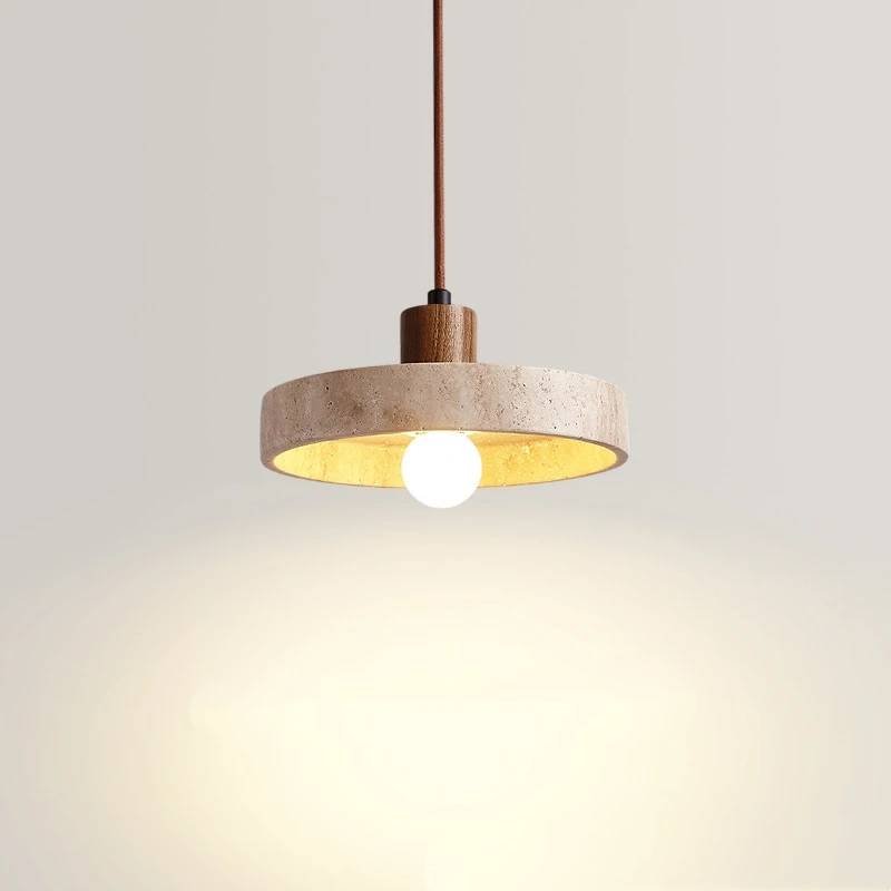 Natural Stone Pendant Light with E27 Bulb Travertine Hanging Lamp Ceiling Suspension for Kitchen Living Dining Room Bedroom