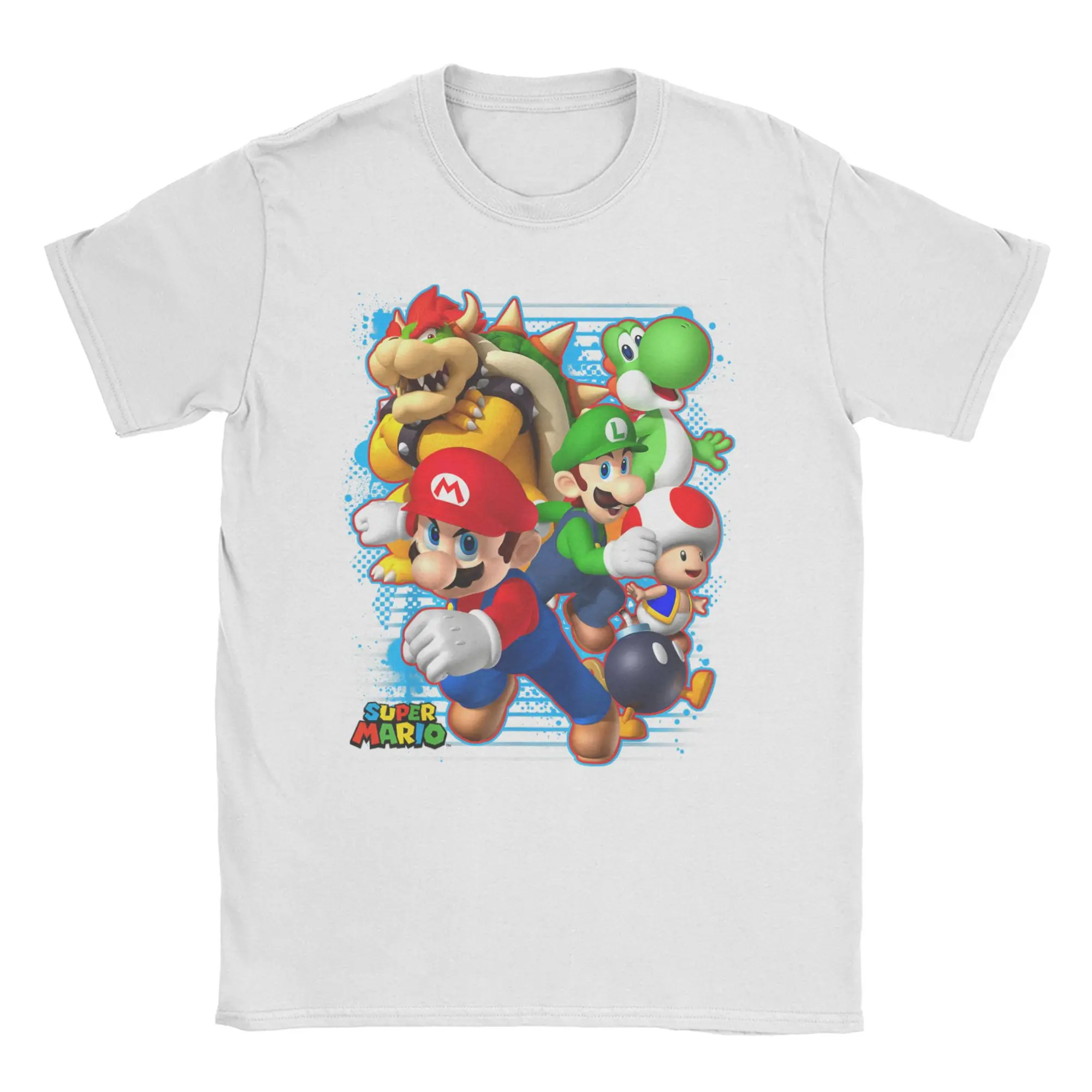 Camisetas de Desenho Animado Super Mario Luigi para Homens e Mulheres, 100% Algodão, Vintage, Manga Curta, Gola Redonda, Tamanhos Grandes