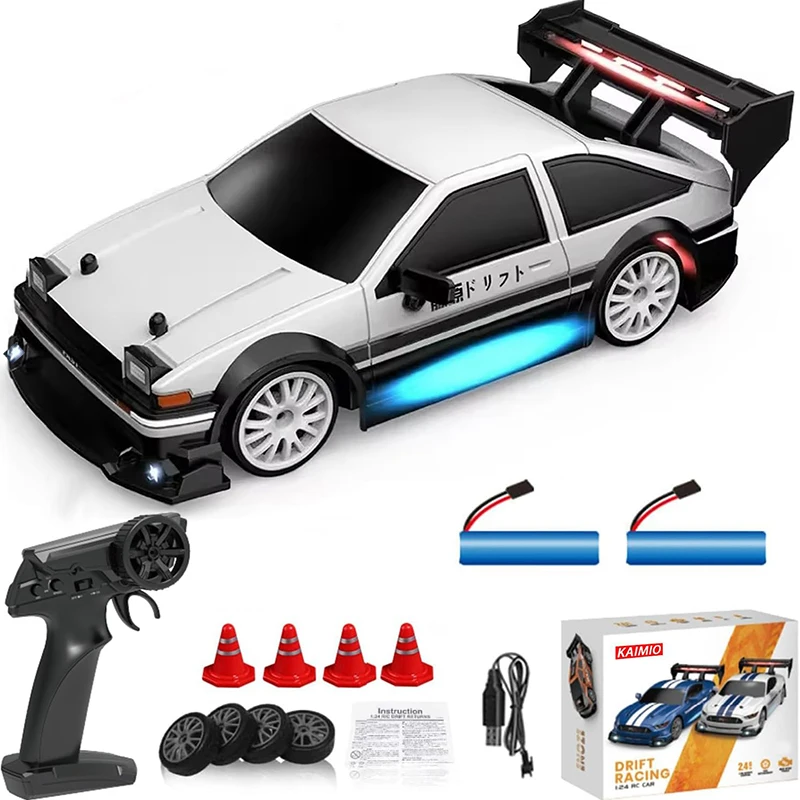 1:24 Scale RC Drift Car 4WD 2.4GHz 30KM/H High Speed Racing Sport Toy Car with LED Lights, Racing and Drift Wheels