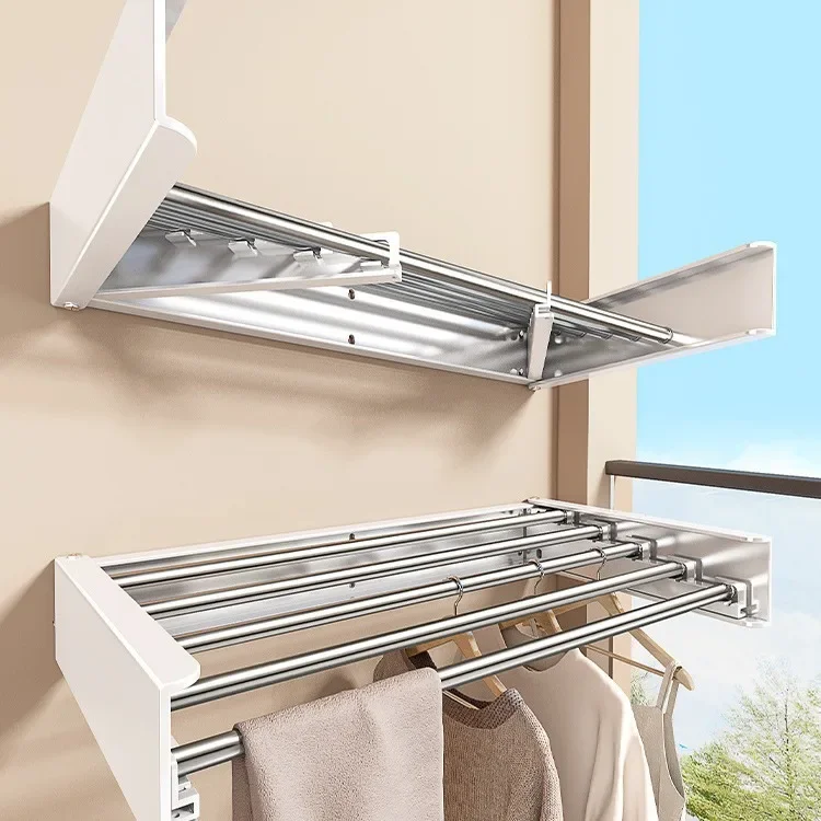 60cm Drying Space 304 Stainless steel tube Heavy Duty 23/31 Inch Wall Mounted Clothes Drying Rack With 4/5 Rails