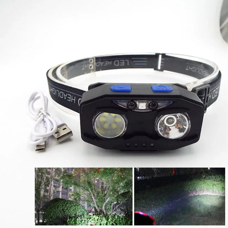 USB Rechargeable LED Headlamp Lantern for Outdoor Camping with 18650 Battery