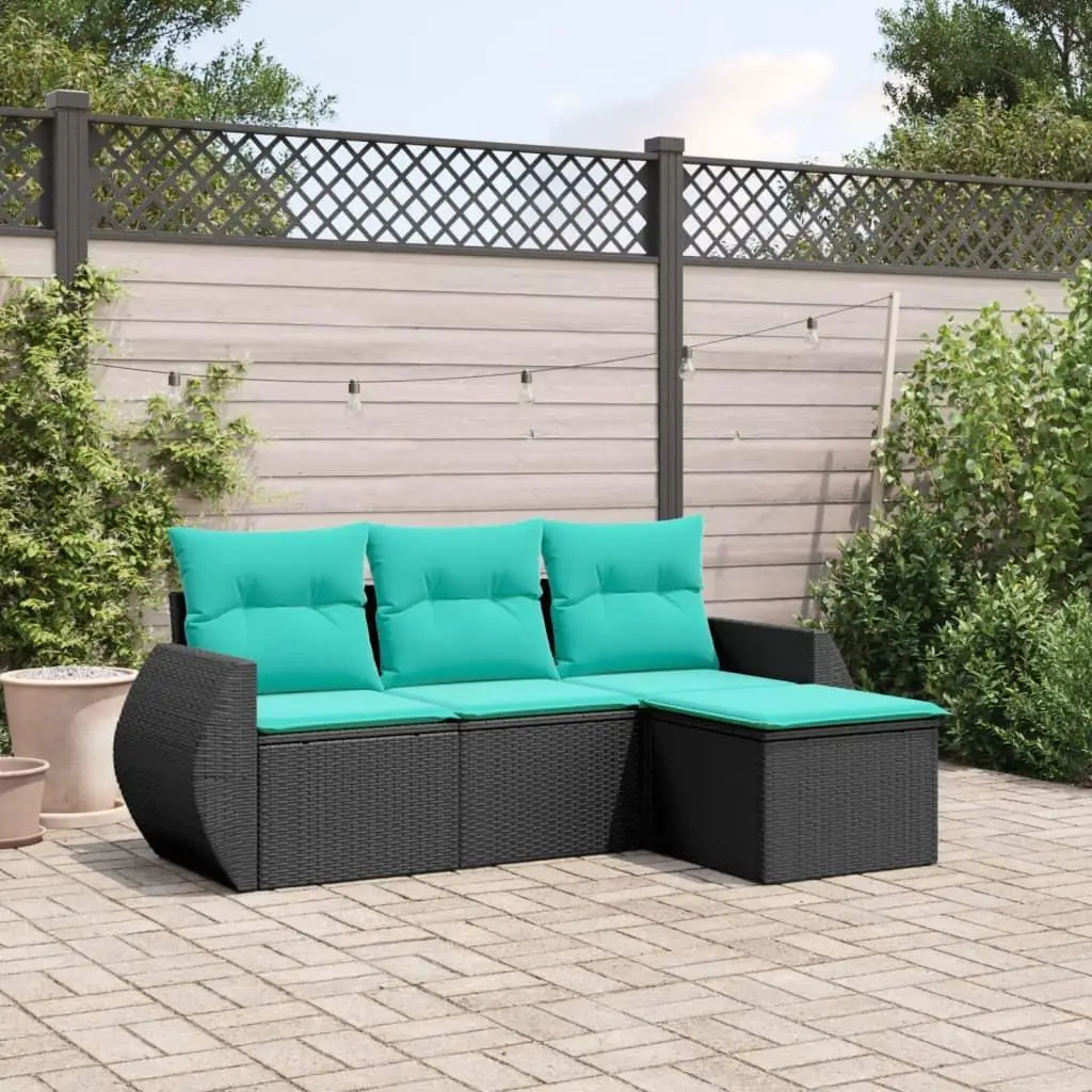 4-Piece Black Poly Rattan Patio Sofa Set with Cushions - Stylish Outdoor Furniture