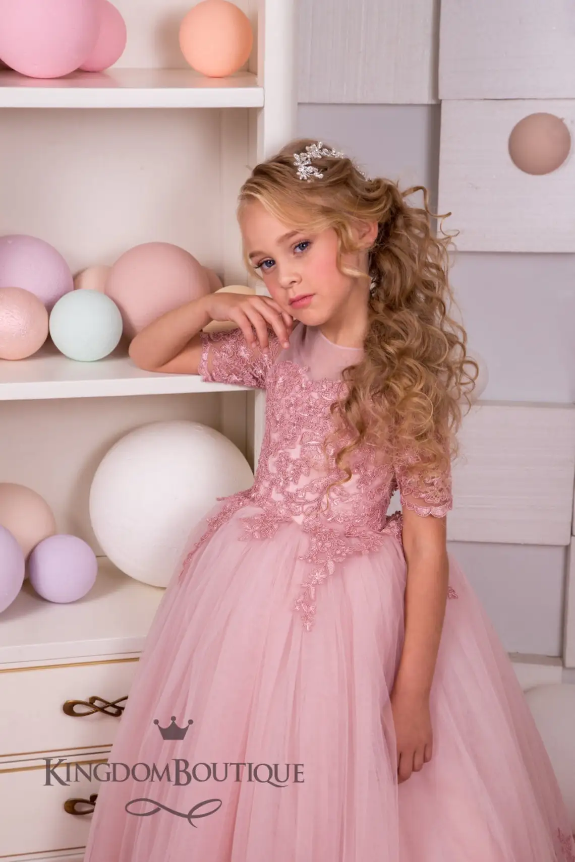 Robes à fleurs pour filles, rose poussiéreux, pour mariage, manches courtes, en dentelle, tenue de concours, de fête formelle pour enfants, robes d'anniversaire