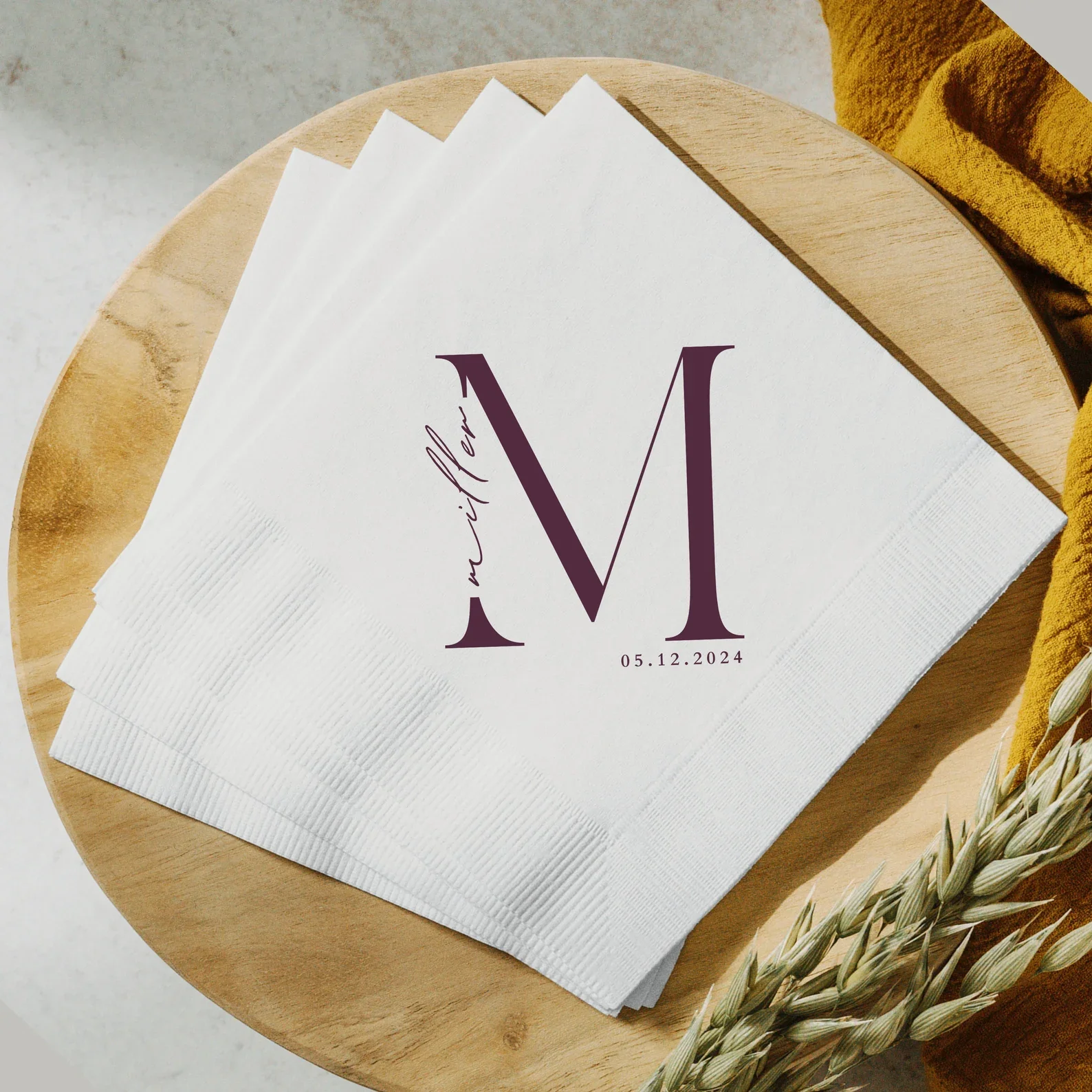 Custom Wedding Napkins Personalized Last Name Monogram Paper Napkins Bridal Party Essentials Rehearsal Dinner Cocktail Hour Deco