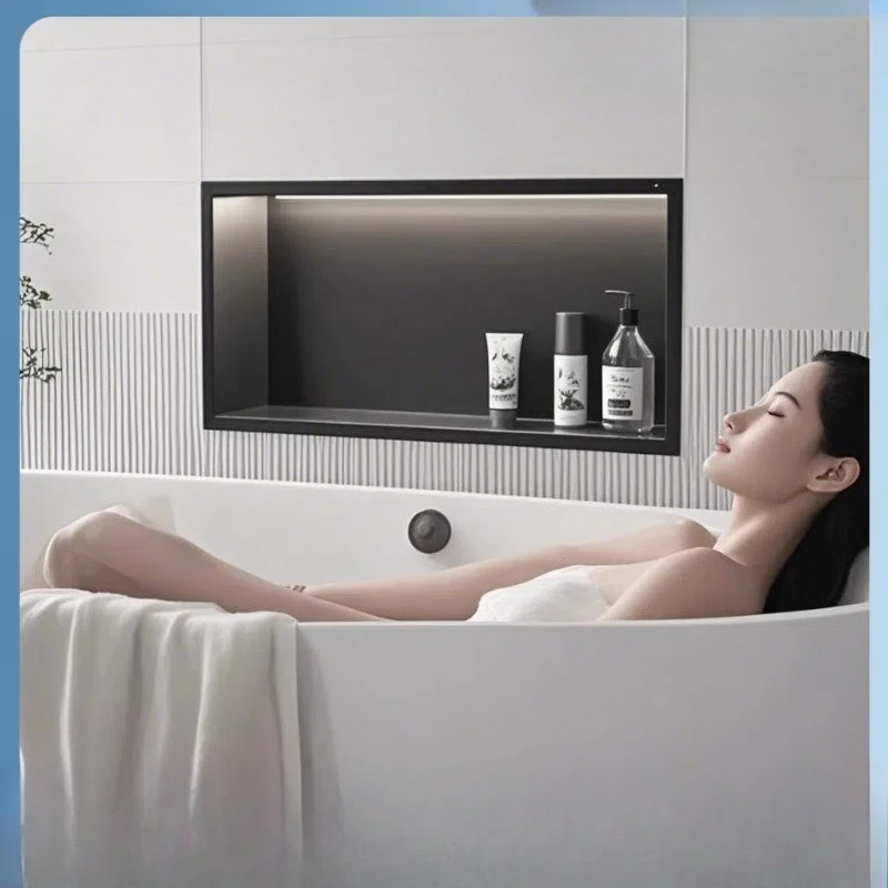 Customized stainless steel metal foreign trade export horizontal niche bathroom toilet embedded rack TV wall cabinet