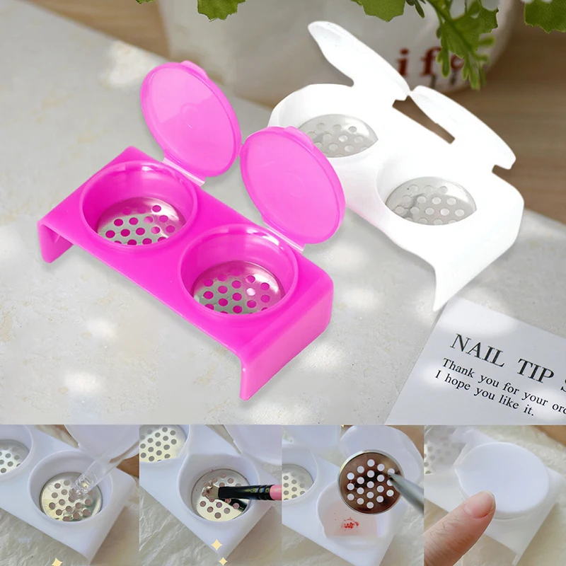 2 Holes Manicure Liquid Bowl With Cap Put Pigments Thinners Water Glitter Acrylic Powder Nail Pen Wash Cup Nail Styling Tools