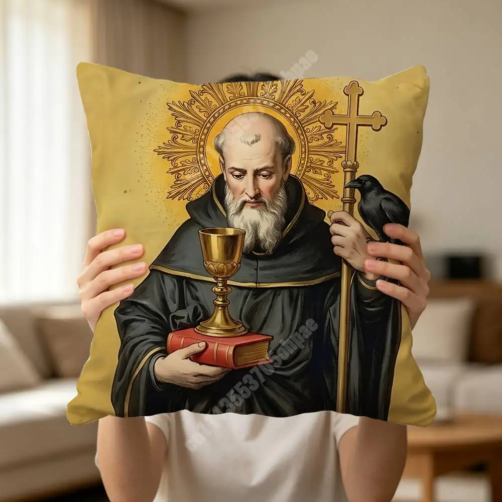 Sao Bento St Benedict Cross Printed Pillow Cover Sofa Couch Bedroom Cinema Home Theater Decoration