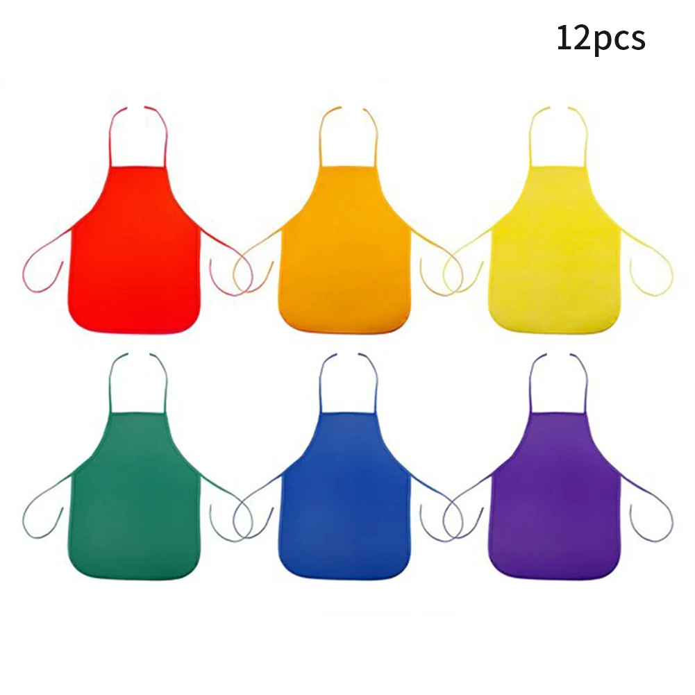 12pcs Kids Non-woven Fabric Apron Class Craft Art Painting Children Apron Disposable Safety Cleaning Apron Student Drawing Bib