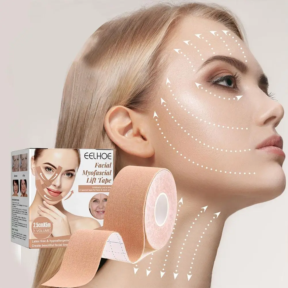 2 Rolls Facial Myofascial Face Lift Tape, Face Tape For Castor Oil, Breathable Face Lifting Patches For Firming Tightening Skin image 3